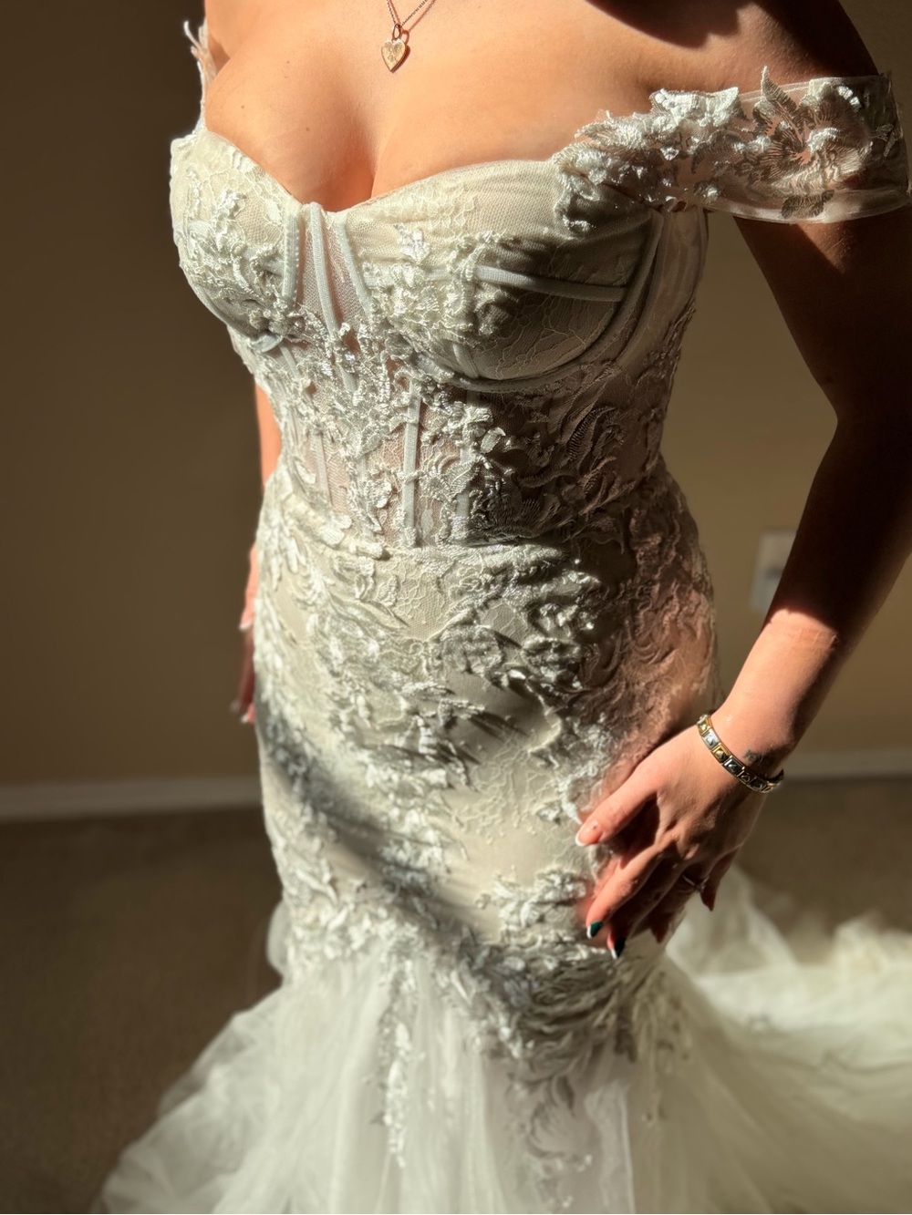Off-Shoulder Ivory Lace Wedding Dress